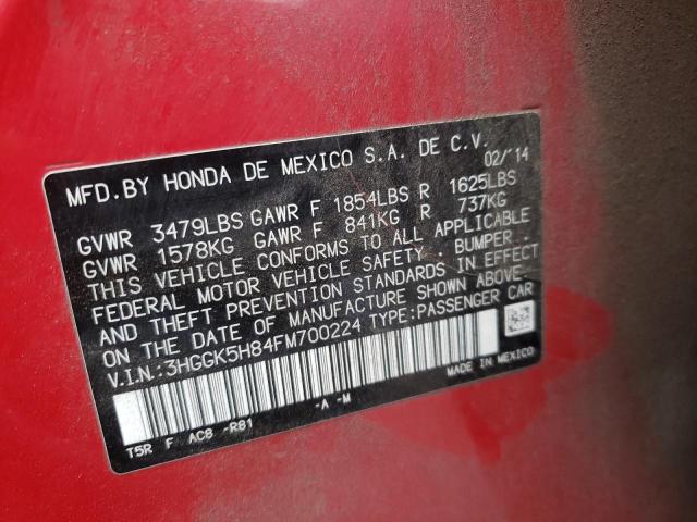 3HGGK5H84FM700224 - 2015 HONDA FIT EX RED photo 12