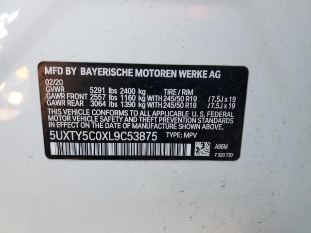 5UXTY5C0XL9C53875 - 2020 BMW X3 XDRIVE30I WHITE photo 13