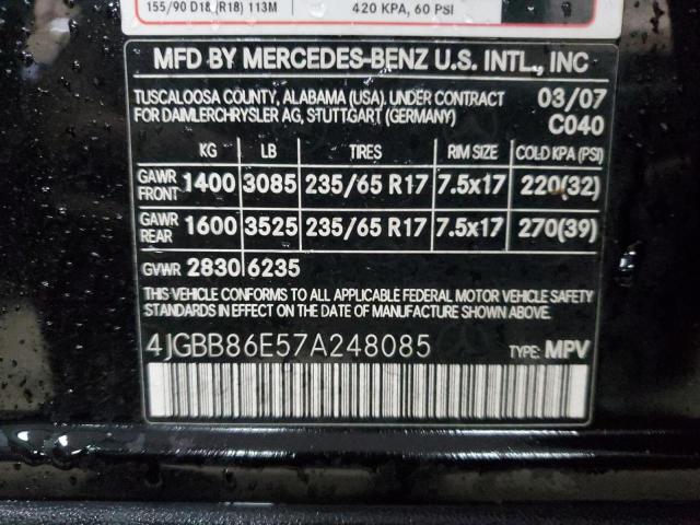 4JGBB86E57A248085 - 2007 MERCEDES-BENZ ML 350 BLACK photo 13