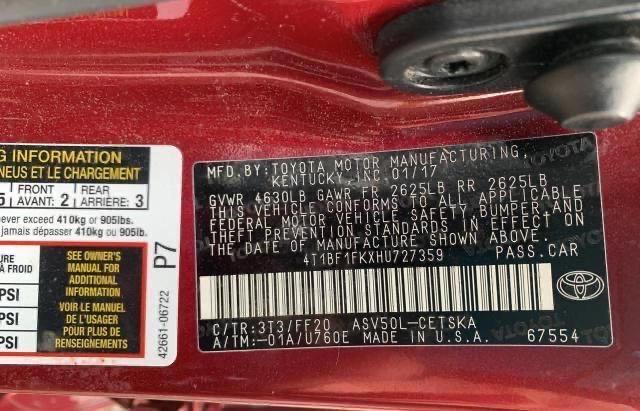 4T1BF1FKXHU727359 - 2017 TOYOTA CAMRY LE RED photo 10