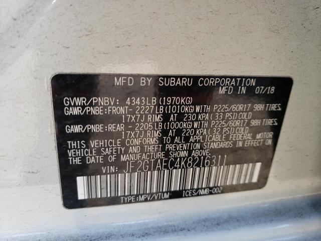 JF2GTAEC4K8216311 - 2019 SUBARU CROSSTREK PREMIUM 白色 照片 13