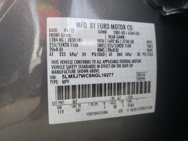 5LM5J7WC8NGL19277 - 2022 LINCOLN AVIATOR RESERVE GRAY photo 14