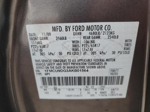 1FMCU9DG3AKB01564 - 2010 FORD ESCAPE XLT GRAY photo 12