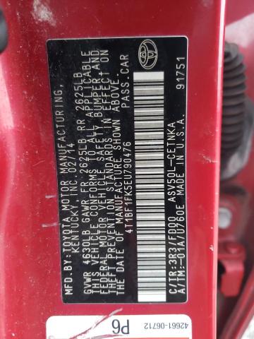 4T1BF1FK5EU790476 - 2014 TOYOTA CAMRY L RED photo 12