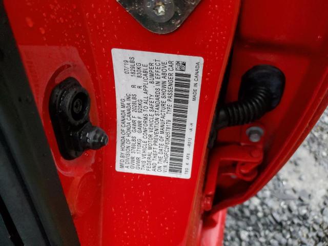 2HGFC2F63KH578179 - 2019 HONDA CIVIC LX RED photo 12