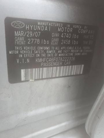 KMHFC46F07A222316 - 2007 HYUNDAI AZERA SE SILVER photo 12