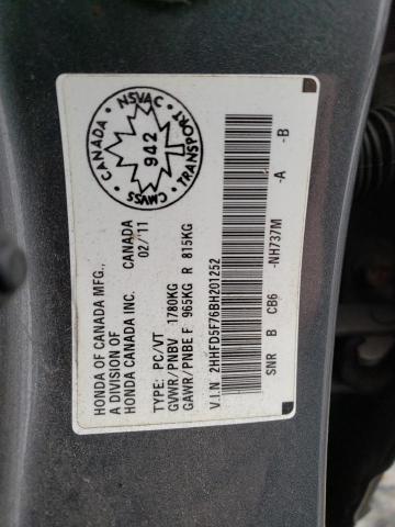 2HHFD5F76BH201252 - 2011 ACURA CSX TECHNOLOGY GRAY photo 12