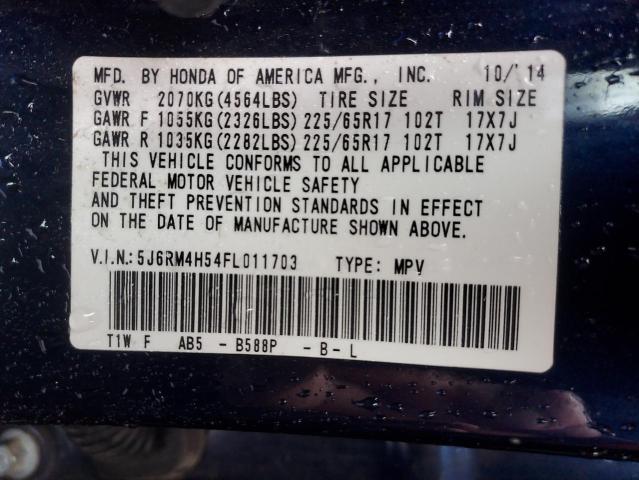 5J6RM4H54FL011703 - 2015 HONDA CR-V EX BLUE photo 12