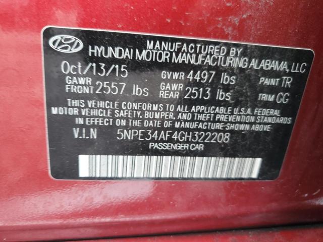 5NPE34AF4GH322208 - 2016 HYUNDAI SONATA SPORT RED photo 12