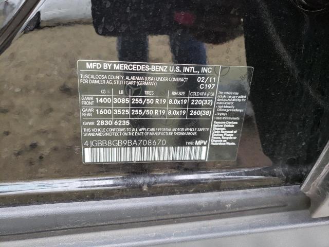 4JGBB8GB9BA708670 - 2011 MERCEDES-BENZ ML 350 4MATIC BLACK photo 14