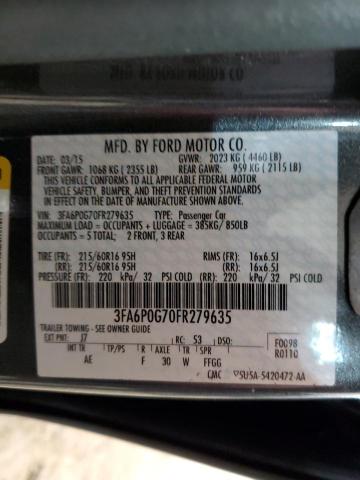 3FA6P0G70FR279635 - 2015 FORD FUSION S CHARCOAL photo 12