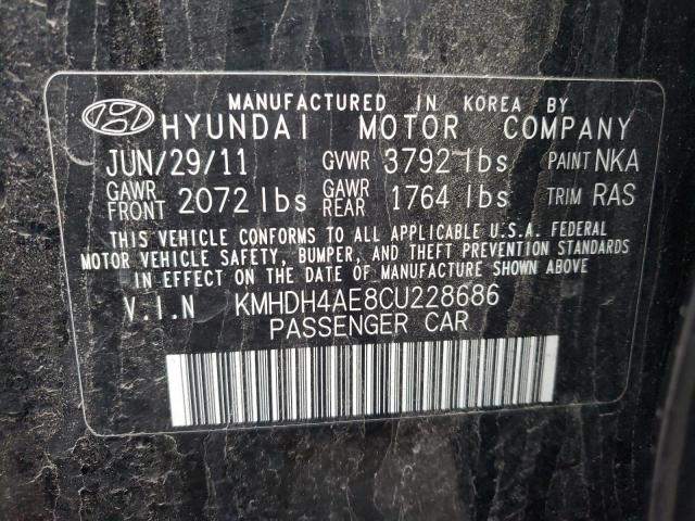 KMHDH4AE8CU228686 - 2012 HYUNDAI ELANTRA GLS BLACK photo 12