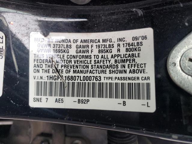 1HGFA16807L000763 - 2007 HONDA CIVIC EX BLACK photo 12