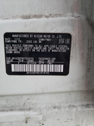 JN1AZ0CP8CT018755 - 2012 NISSAN LEAF SV WHITE photo 12