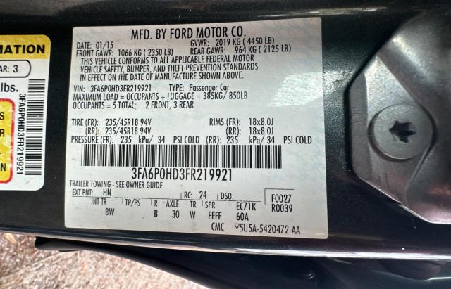 3FA6P0HD3FR219921 - 2015 FORD FUSION SE GRAY photo 10