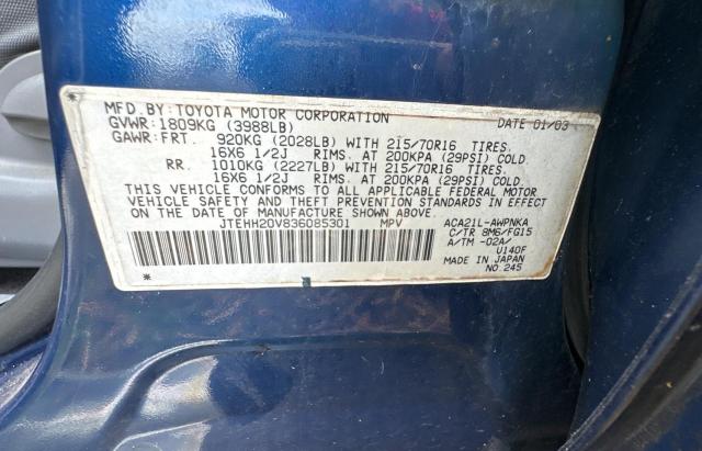 JTEHH20V836085301 - 2003 TOYOTA RAV4 BLUE photo 10