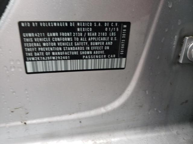 3VW2K7AJ9FM292401 - 2015 VOLKSWAGEN JETTA BASE SILVER photo 12