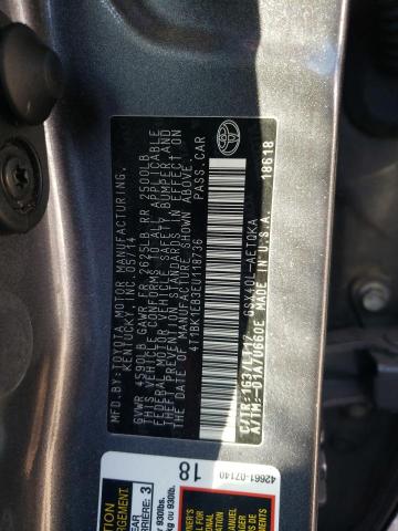 4T1BK1EB3EU118736 - 2014 TOYOTA AVALON BASE 黑色 照片 12