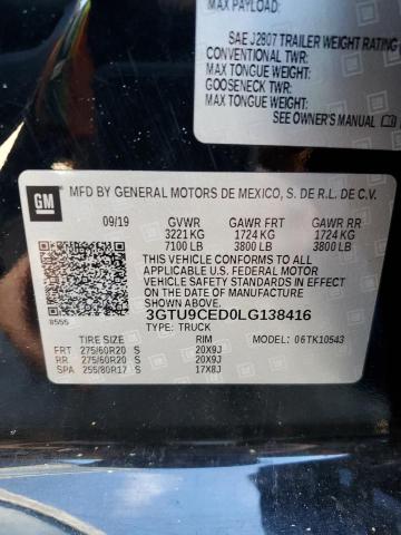 3GTU9CED0LG138416 - 2020 GMC SIERRA K1500 ELEVATION BLACK photo 12