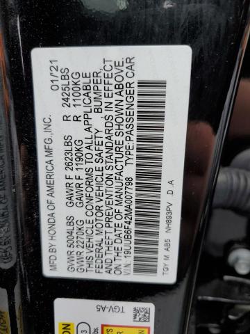 19UUB6F42MA007798 - 2021 ACURA TLX TECHNOLOGY შავი ფოტო 12