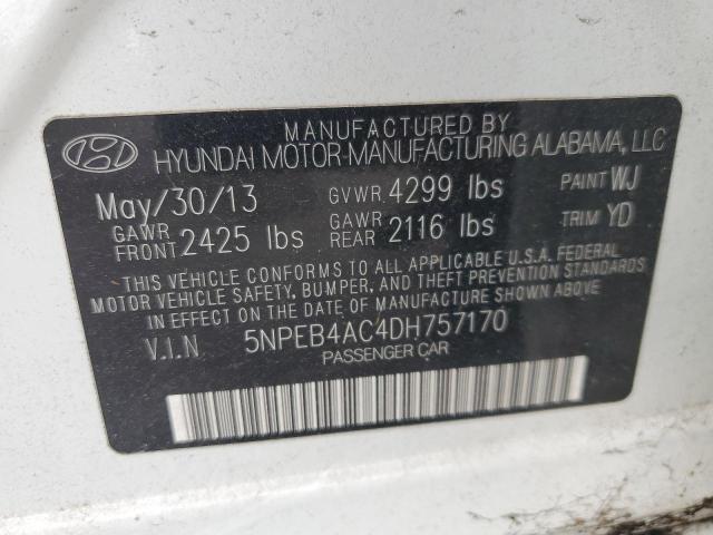 5NPEB4AC4DH757170 - 2013 HYUNDAI SONATA GLS WHITE photo 12