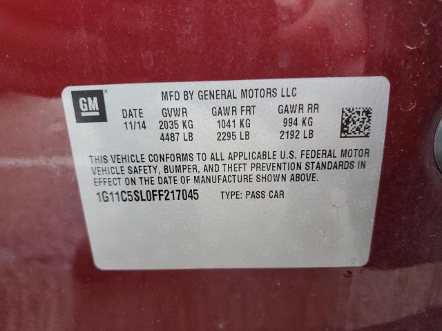 1G11C5SL0FF217045 - 2015 CHEVROLET MALIBU 1LT ბურგუნდია ფოტო 12