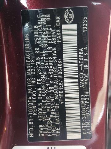 4T1BD1EB7JU064667 - 2018 TOYOTA AVALON HYBRID BURGUNDY photo 13