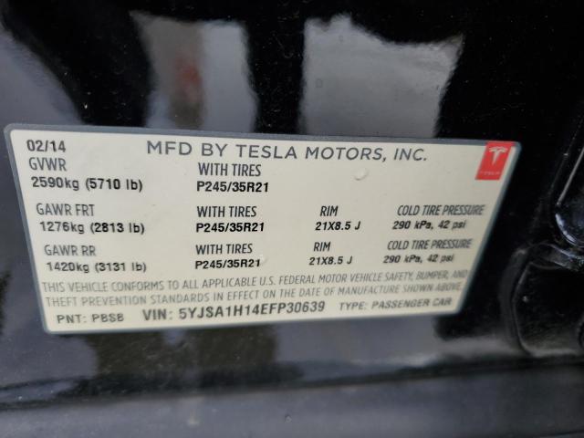 5YJSA1H14EFP30639 - 2014 TESLA MODEL S BLACK photo 12