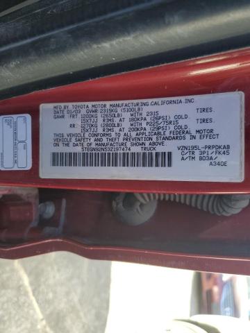 5TEGN92N53Z197474 - 2003 TOYOTA TACOMA DOUBLE CAB PRERUNNER BURGUNDY photo 12