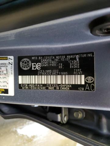 2T1KR32E38C711685 - 2008 TOYOTA COROLLA MA XR BLUE photo 12