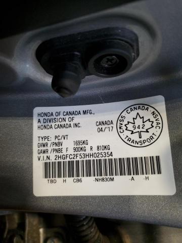 2HGFC2F53HH025354 - 2017 HONDA CIVIC LX SILVER photo 13