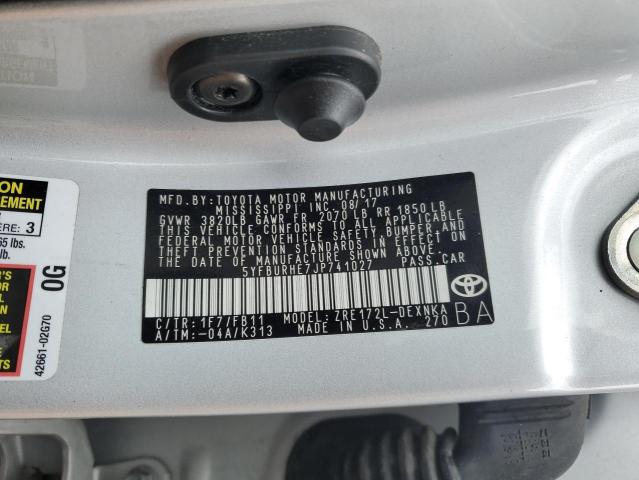 5YFBURHE7JP741027 - 2018 TOYOTA COROLLA L SILVER photo 13