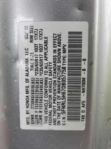 5FNRL5H67DB057758 - 2013 HONDA ODYSSEY EXL SILVER photo 13