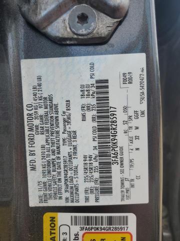 3FA6P0K94GR285917 - 2016 FORD FUSION TITANIUM GRAY photo 12