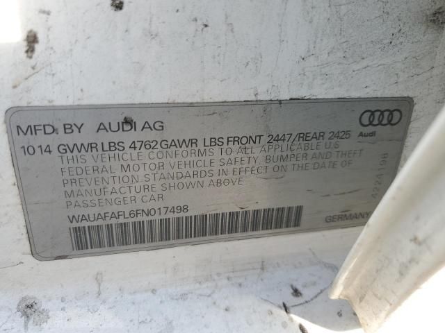 WAUAFAFL6FN017498 - 2015 AUDI A4 PREMIUM WHITE photo 12