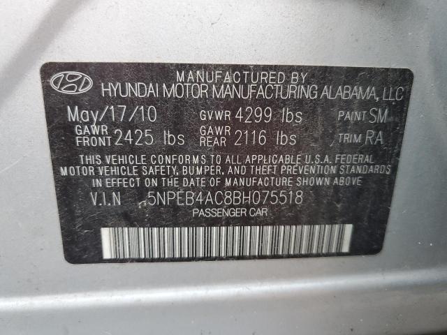 5NPEB4AC8BH075518 - 2011 HYUNDAI SONATA GLS SILVER photo 12