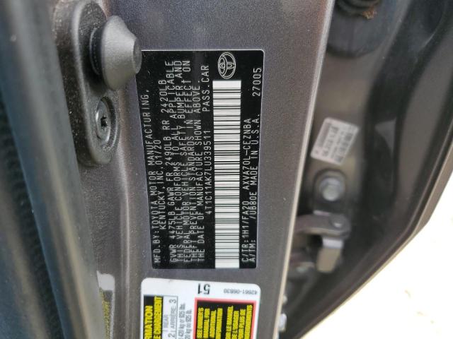 4T1C11AK7LU339511 - 2020 TOYOTA CAMRY LE GRAY photo 12