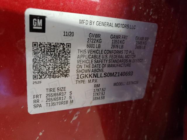 1GKKNLLS0MZ140693 - 2021 GMC ACADIA AT4 RED photo 13