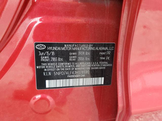 5NPD74LF4JH378590 - 2018 HYUNDAI ELANTRA SE RED photo 12