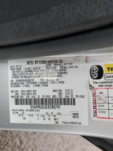 3FAHP0JG3CR390791 - 2012 FORD FUSION SEL SILVER photo 12