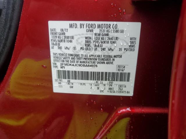 2FMDK4JC9DBA84976 - 2013 FORD EDGE SEL RED photo 12