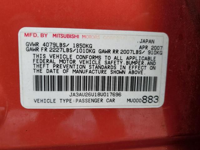 JA3AU26U18U017696 - 2008 MITSUBISHI LANCER ES RED photo 12