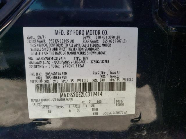 MAJ3S2GE2LC319414 - 2020 FORD ECOSPORT SE Noir photo 12