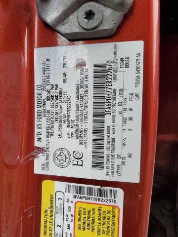 3FA6P0H77ER222670 - 2014 FORD FUSION SE RED photo 12