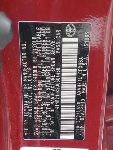 4T1B21HK2JU504456 - 2018 TOYOTA CAMRY HYBRID RED photo 12