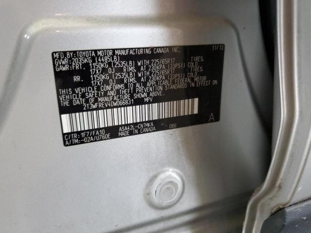 2T3WFREV4DW066831 - 2013 TOYOTA RAV4 XLE SILVER photo 13