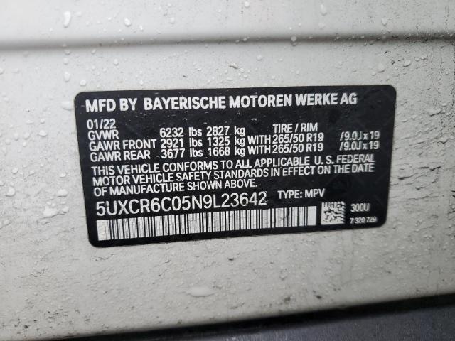 5UXCR6C05N9L23642 - 2022 BMW X5 XDRIVE40I WHITE photo 12