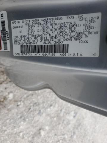 5TFUX4EN7BX005148 - 2011 TOYOTA TACOMA ACCESS CAB ვერცხლისფერი ფოტო 12