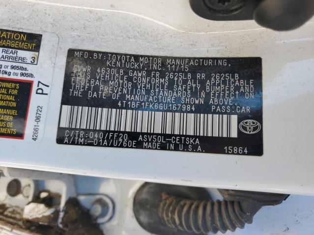 4T1BF1FK6GU167984 - 2016 TOYOTA CAMRY LE WHITE photo 13