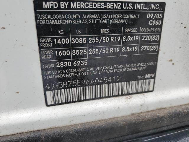 4JGBB75E96A045419 - 2006 MERCEDES-BENZ ML 500 WHITE photo 13